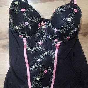Floral Embroidered Black and Pink Lingerie Set Secret Treasures